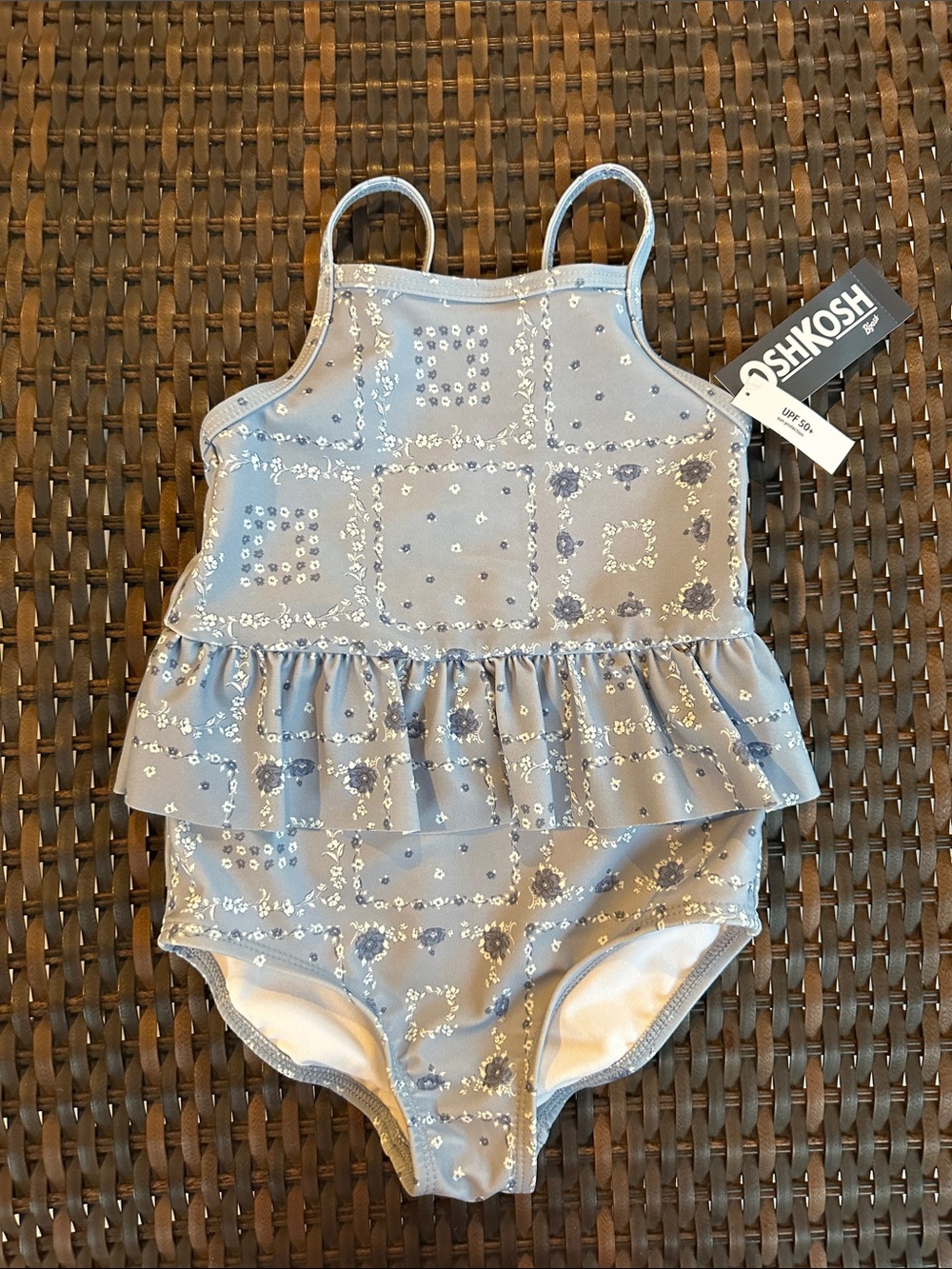 OshKosh B'gosh Light Blue Floral Ruffle One-Piece Swimsuit
